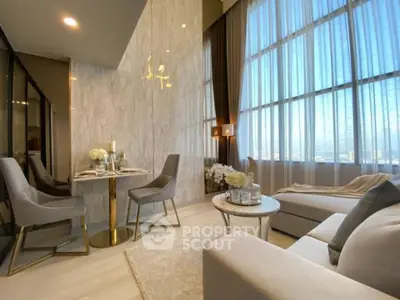 Luxurious high-rise living room with floor-to-ceiling windows and elegant decor