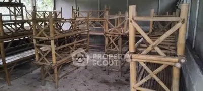 Rustic bamboo storage shelves in a natural setting, perfect for eco-friendly living spaces.