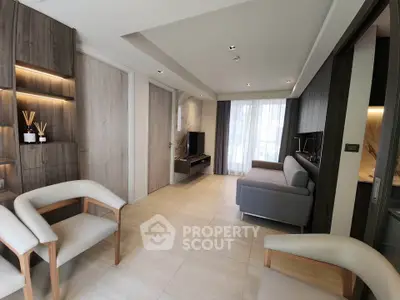 Modern living room with sleek furniture and natural light