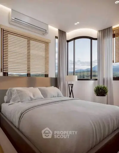 Luxurious bedroom with stunning mountain view and modern decor