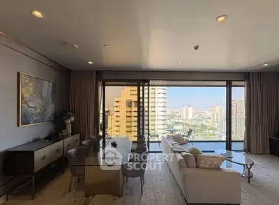 Luxurious living room with stunning city view and elegant decor