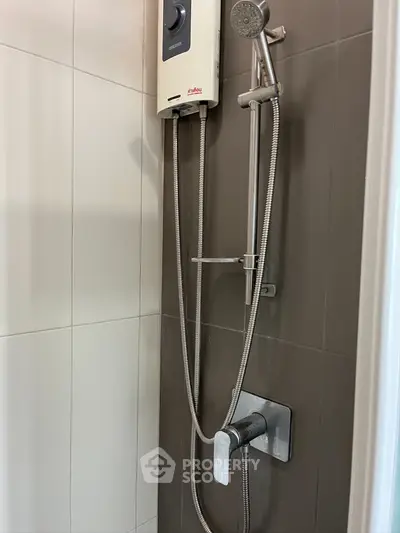 Modern bathroom shower with sleek design and water heater