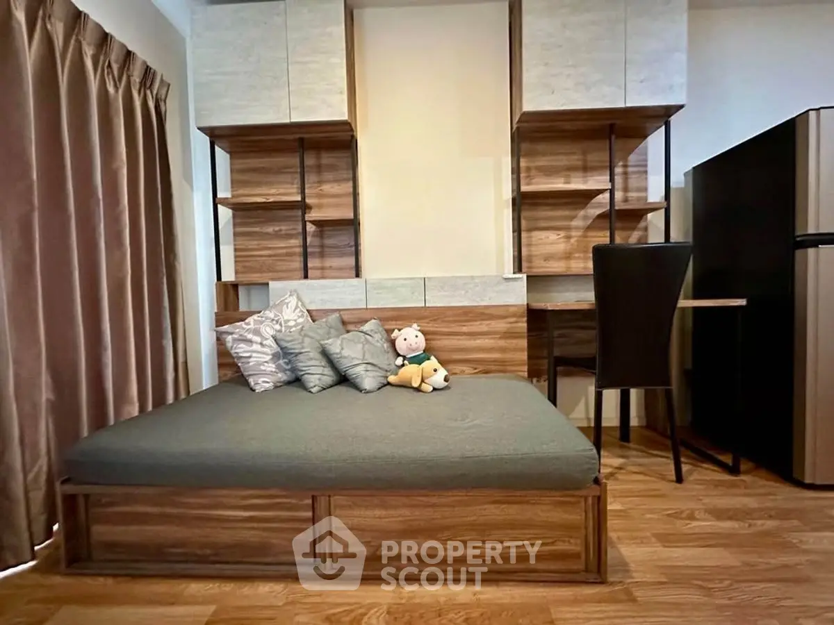 Cozy modern living room with stylish wooden furniture and plush seating