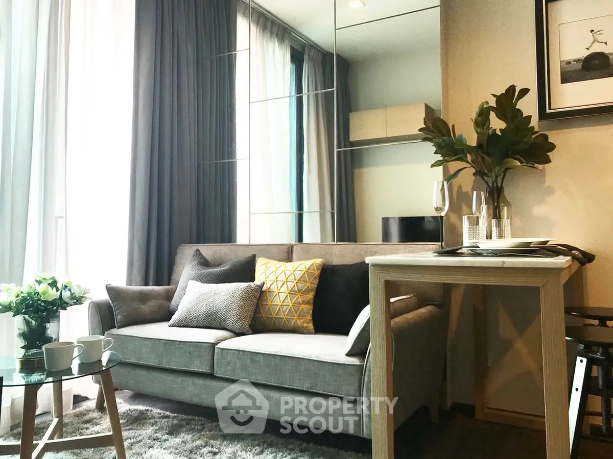 Modern living room with stylish decor and cozy seating area