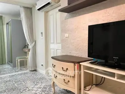 Charming interior with vintage furniture and modern amenities in cozy living space.