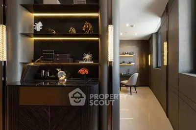 Luxurious modern interior with elegant lighting and stylish decor in a sophisticated living space.