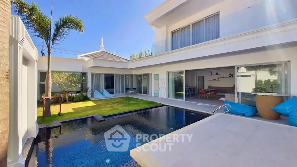 Luxurious modern villa with private pool and lush garden, perfect for relaxation and entertainment.