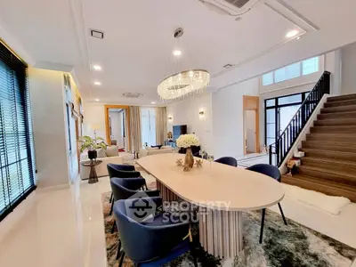 Luxurious modern living room with elegant dining area and stylish decor