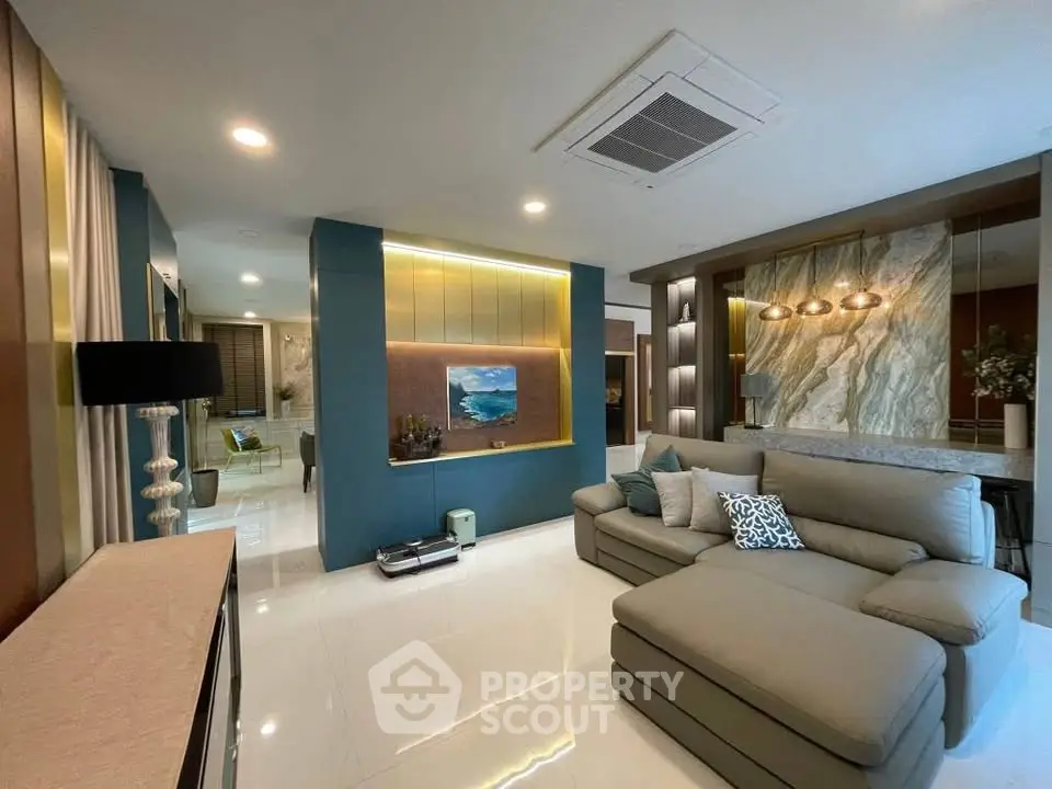 Luxurious modern living room with stylish decor and spacious layout