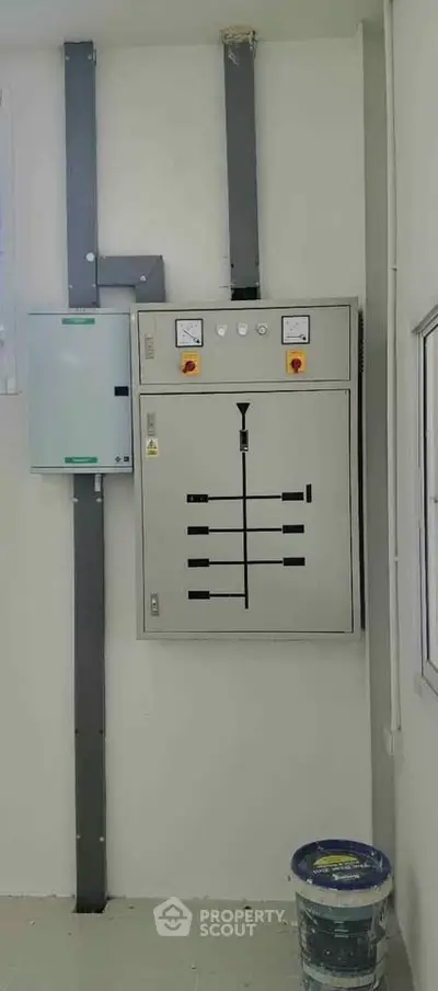 Electrical panel in a utility room showcasing essential infrastructure for modern buildings.