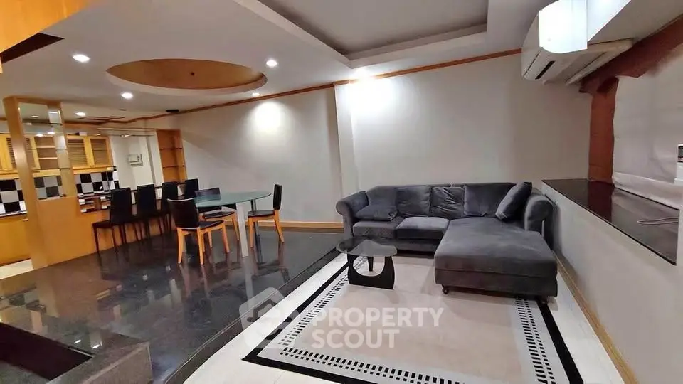 Spacious modern living room with open layout and stylish furniture