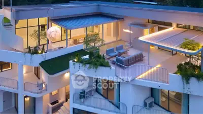 Luxurious modern villa with expansive terrace and lush greenery, perfect for upscale living.