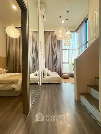 Luxurious modern apartment with high ceilings and elegant decor