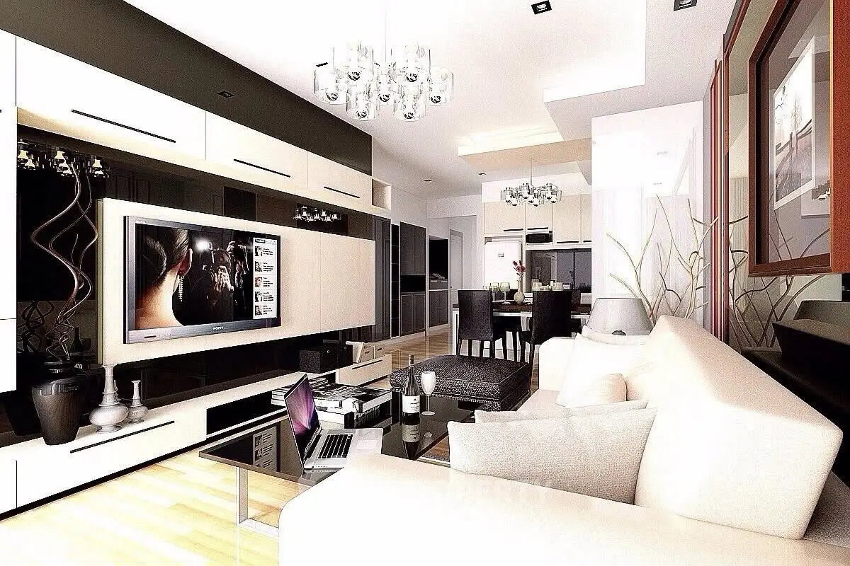 Luxurious modern living room with elegant decor and open layout