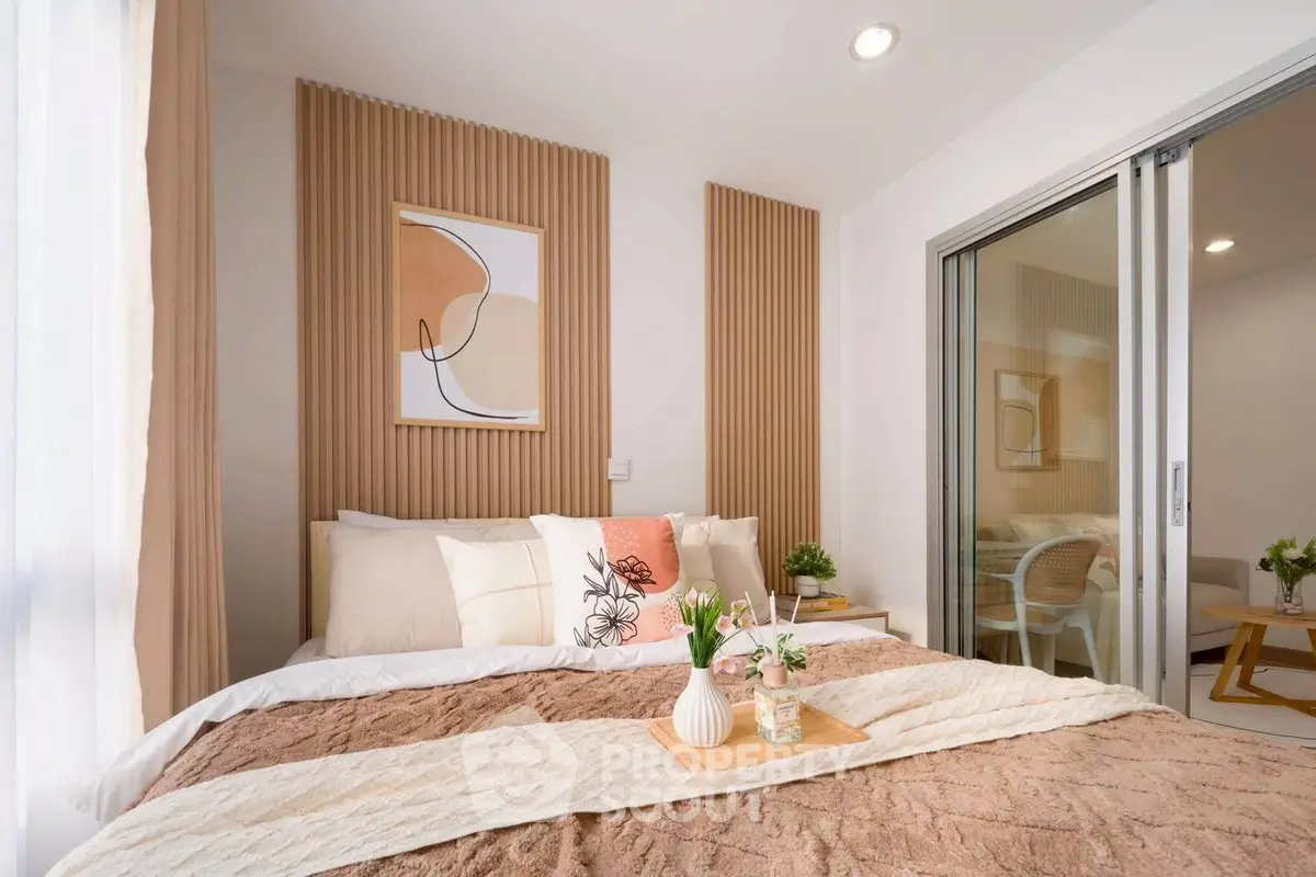 Cozy modern bedroom with stylish decor and natural light