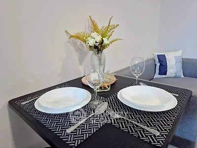 Elegant dining setup with modern decor in a cozy living space
