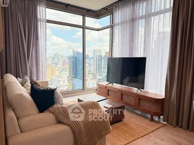 Luxurious living room with stunning city view and modern decor