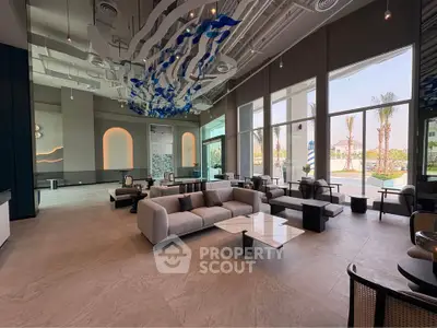 Luxurious modern living room with high ceilings and elegant decor