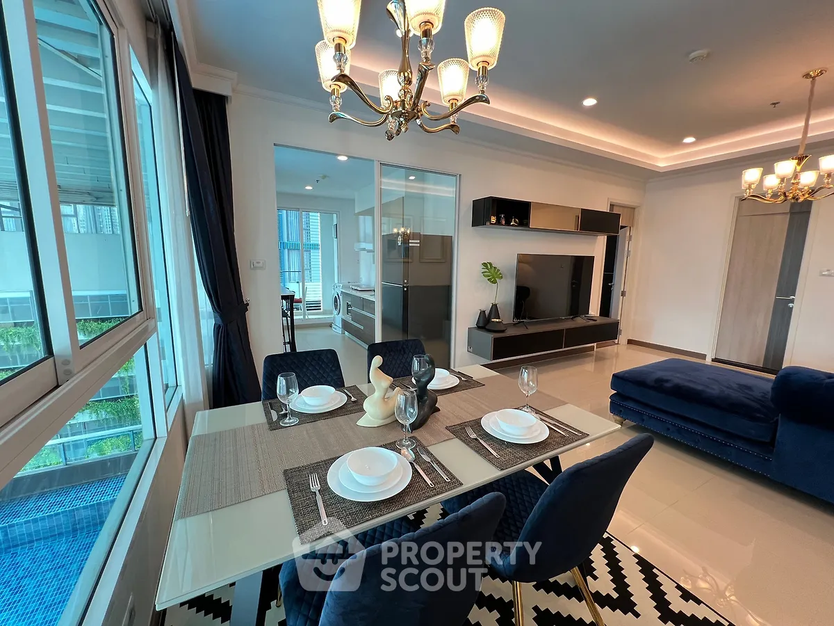 Luxurious modern living room with elegant dining area and stylish decor