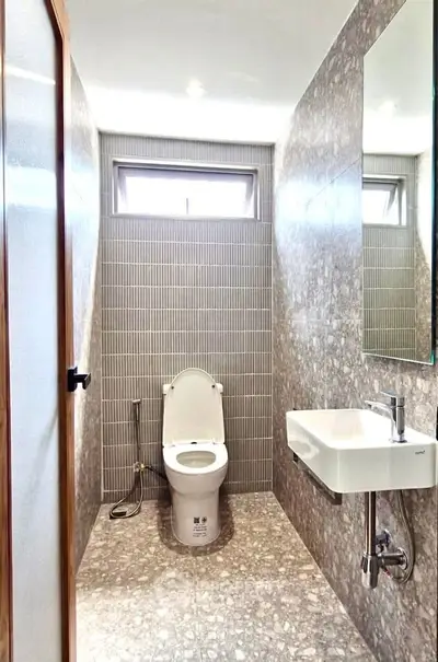 Modern bathroom with sleek design and natural light