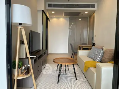 Modern living room with stylish furniture and cozy decor