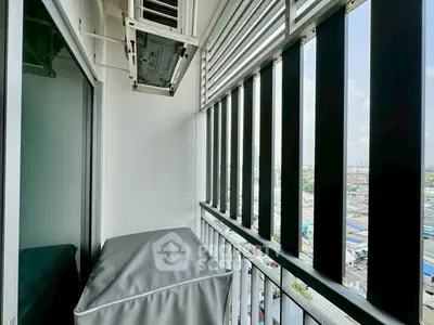 Modern balcony with city view and sleek railing design