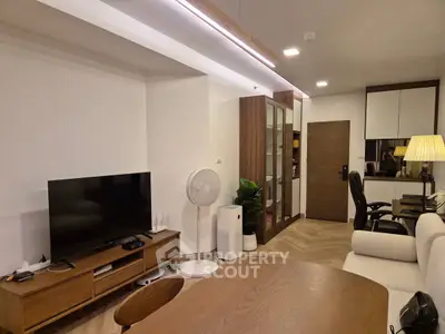 Modern living room with sleek furniture and ambient lighting