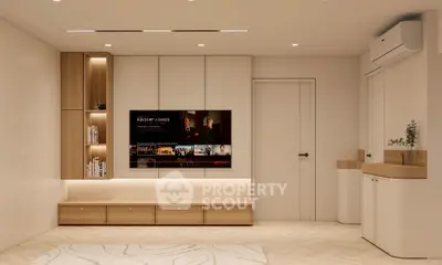 Modern living room with built-in TV unit and stylish decor