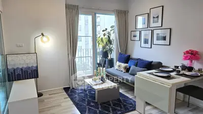 Stylish modern living room with balcony access and elegant decor