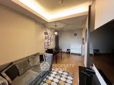 Modern living room with stylish decor and cozy seating area