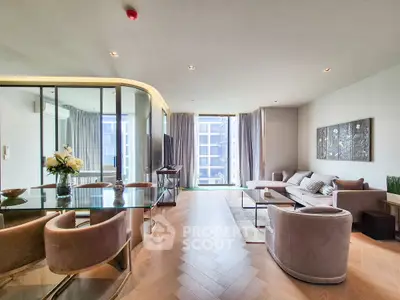 Luxurious modern living room with elegant decor and city view