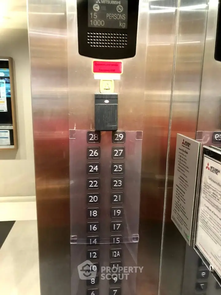 Modern elevator interior with floor buttons and capacity details