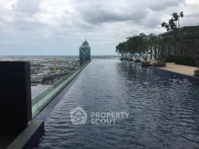 Luxurious rooftop infinity pool with stunning cityscape and river views.