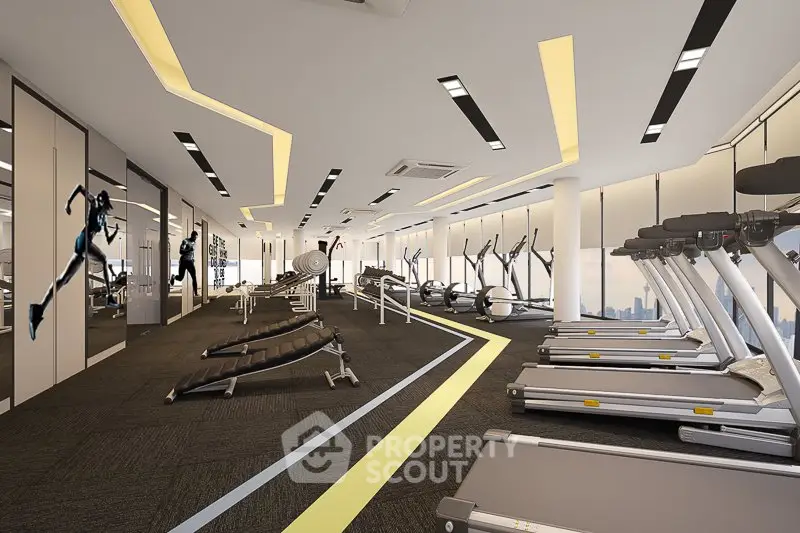 Modern gym with state-of-the-art equipment and city view