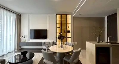 Modern living room with elegant dining area and stylish decor