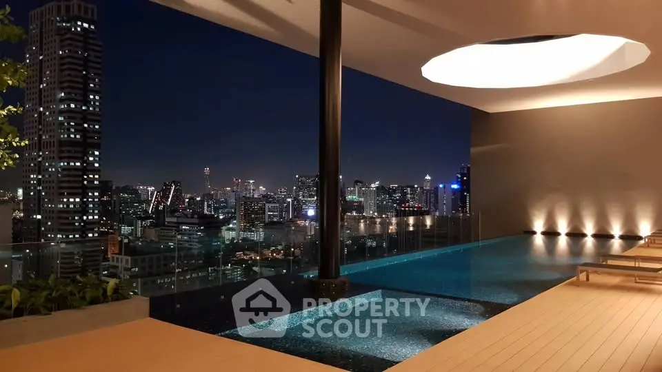 Luxurious rooftop pool with stunning city skyline view at night