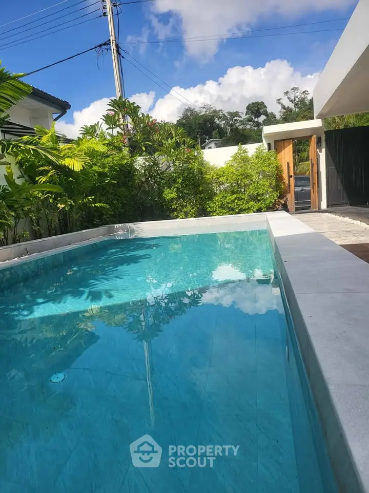 Luxurious private pool surrounded by lush greenery in a modern residential property.