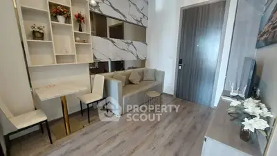 Modern living room with stylish decor and cozy seating area