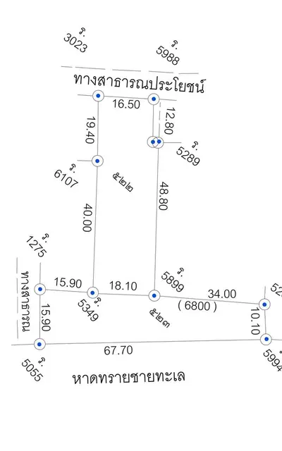 Detailed schematic plan of a property layout with measurements and labels.