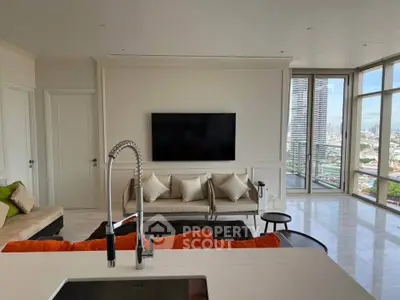 Luxurious modern living room with stunning city view and elegant furnishings
