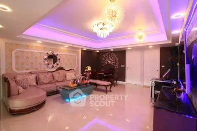 Luxurious living room with elegant decor and ambient lighting