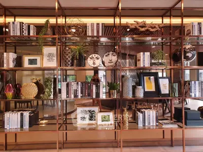 Stylish modern living room with elegant shelving and decorative accents