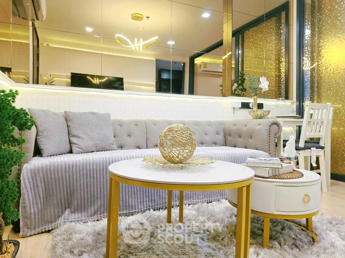 Luxurious modern living room with plush sofa and elegant decor