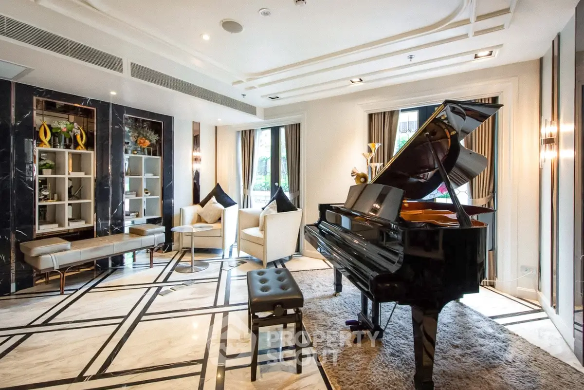 Luxurious living room with grand piano and elegant decor