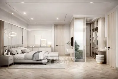 Luxurious modern bedroom with walk-in closet and elegant decor