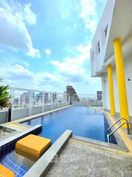 Stunning rooftop pool with city skyline views and modern architecture.