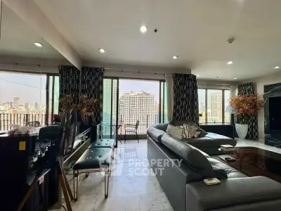 Luxurious living room with stunning city view and modern furnishings