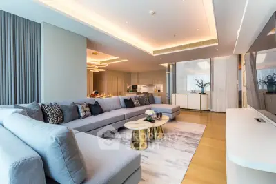 Luxurious modern living room with elegant decor and spacious seating area