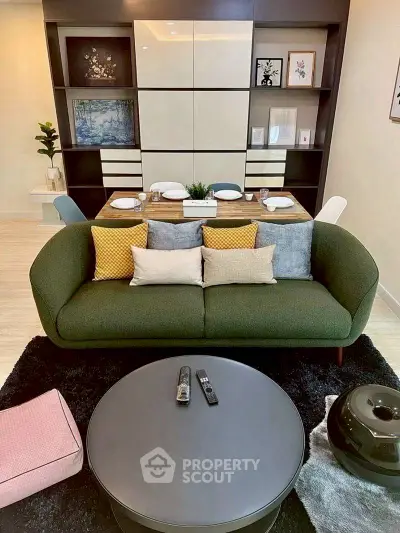 Stylish living room with modern furniture and elegant decor, perfect for cozy gatherings.