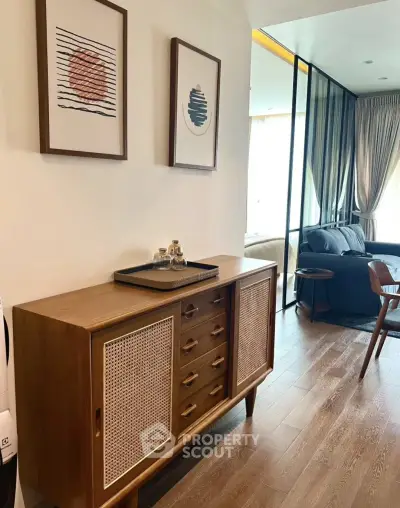 Stylish living room with modern decor and elegant wooden furniture